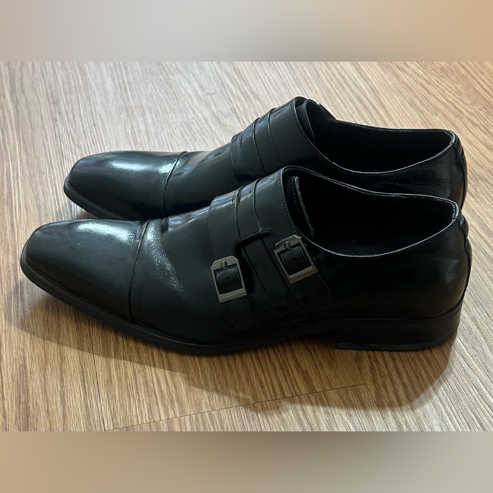 Giovanni Men’s 12 Black Leather Dress Shoes Monk Strap